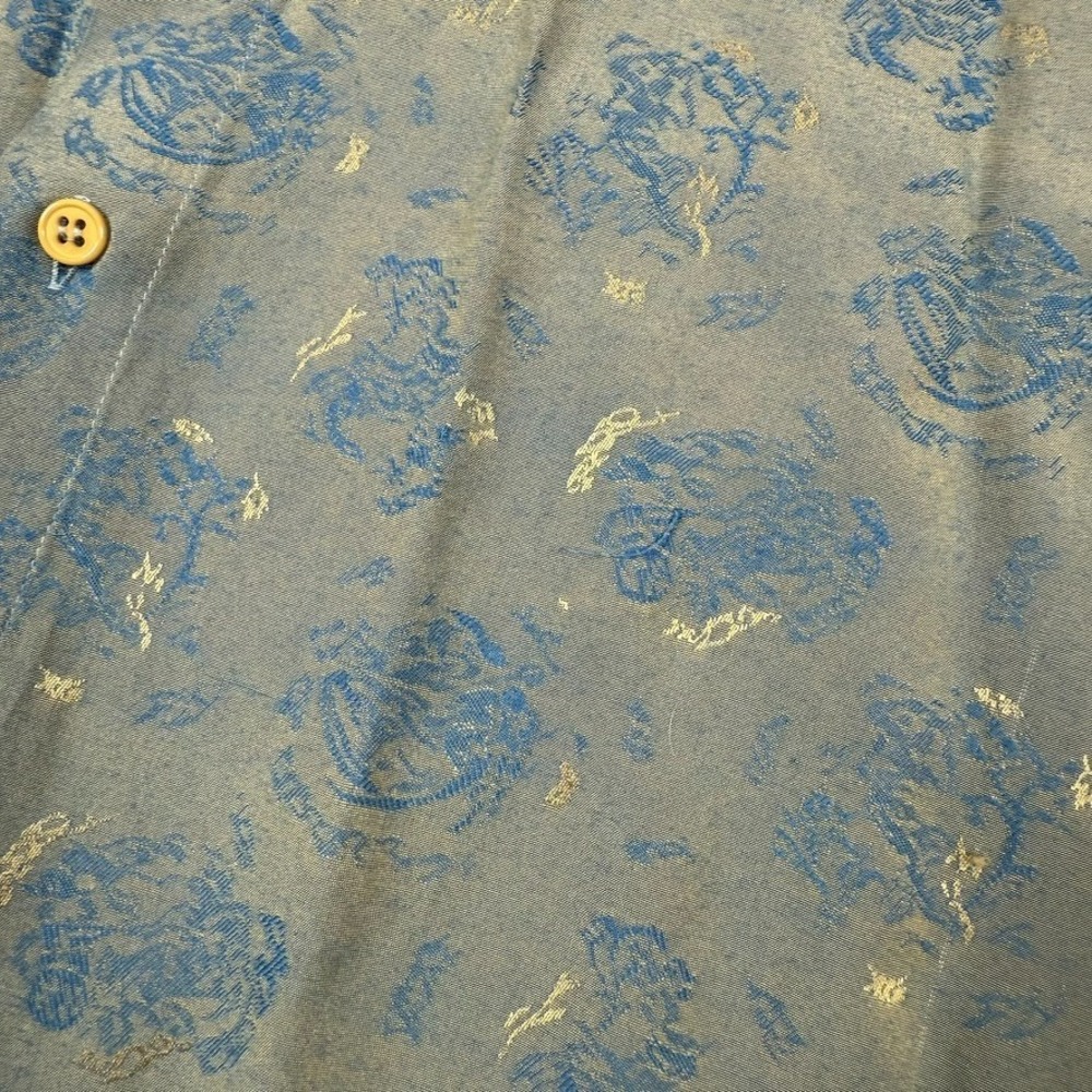 Policy Studio Mens Medium Silky Green/Blue/Gold Long Sleeve Button Up - Picture 6 of 9